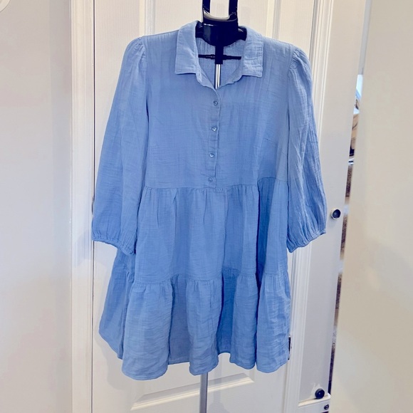 Blue Long Sleeve Babydoll Dress - Picture 2 of 8